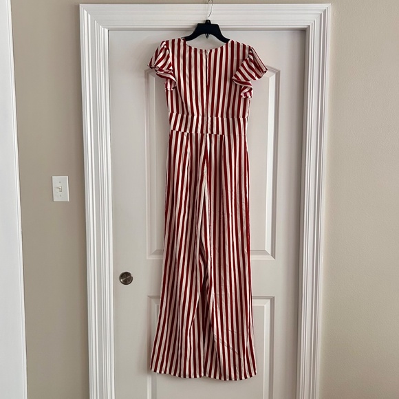 NWT red and white striped jumpsuit flutter cap sleeves bow cute sailor nautical - Picture 7 of 7